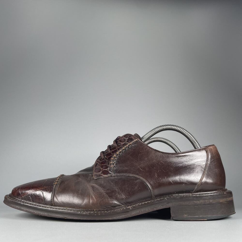 Mezlan Marche Men's Size 10 Brown Croc Leather Cap Toe Oxford Dress Shoes Casual
